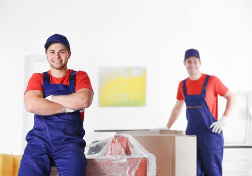 Office relocation planning and moving boxes in a commercial setting