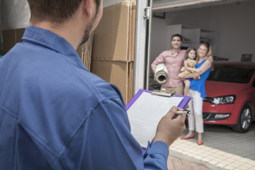 Office furniture being moved during a business relocation