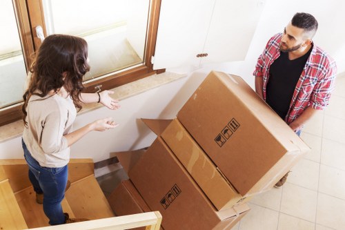 Commercial removals with office furniture, boxes, and packing supplies
